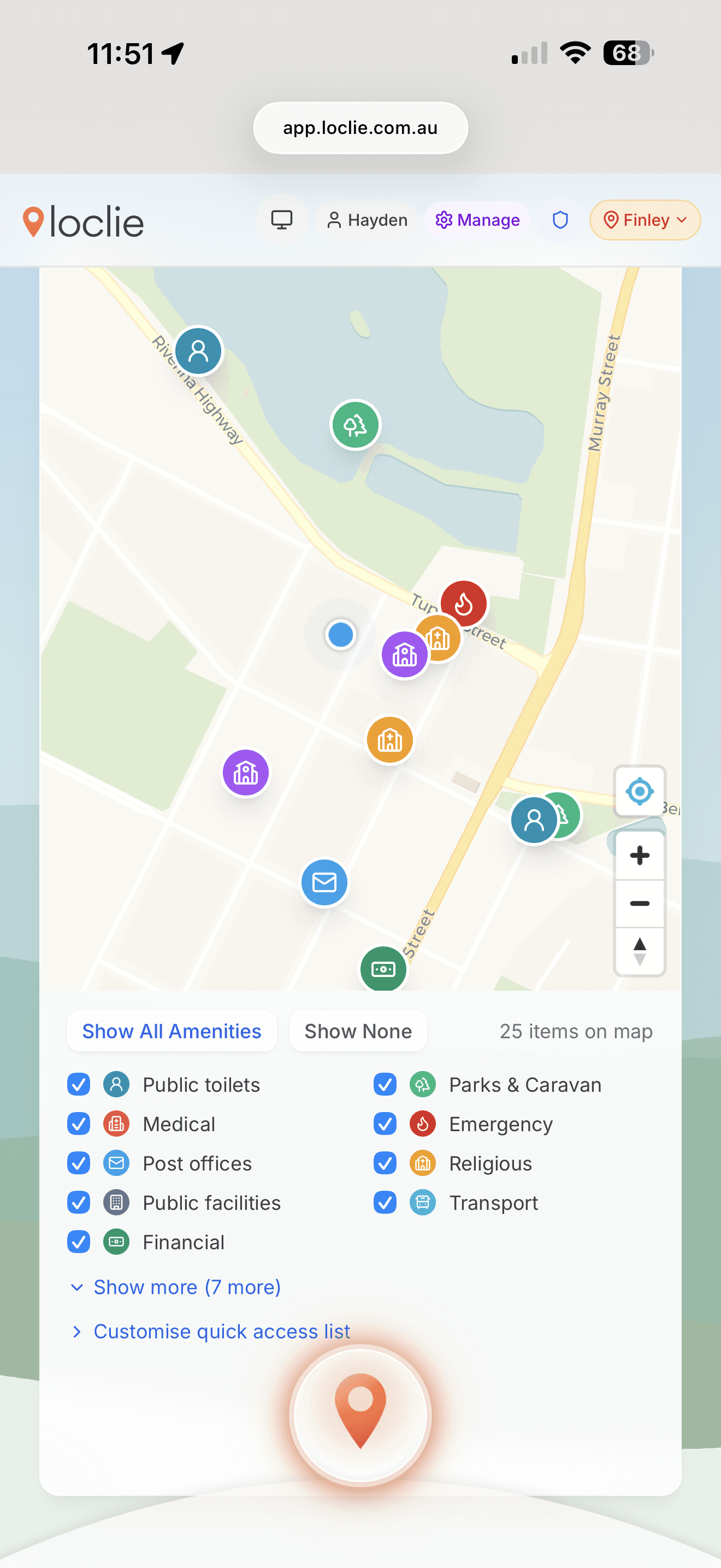 Interactive amenity map with categorised pins and filters